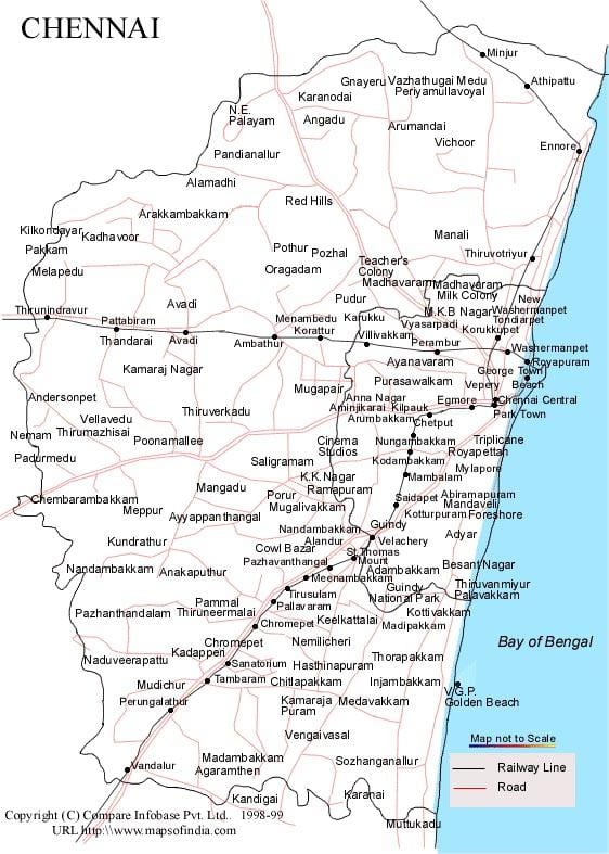 Chennai bản đồ với hướng
