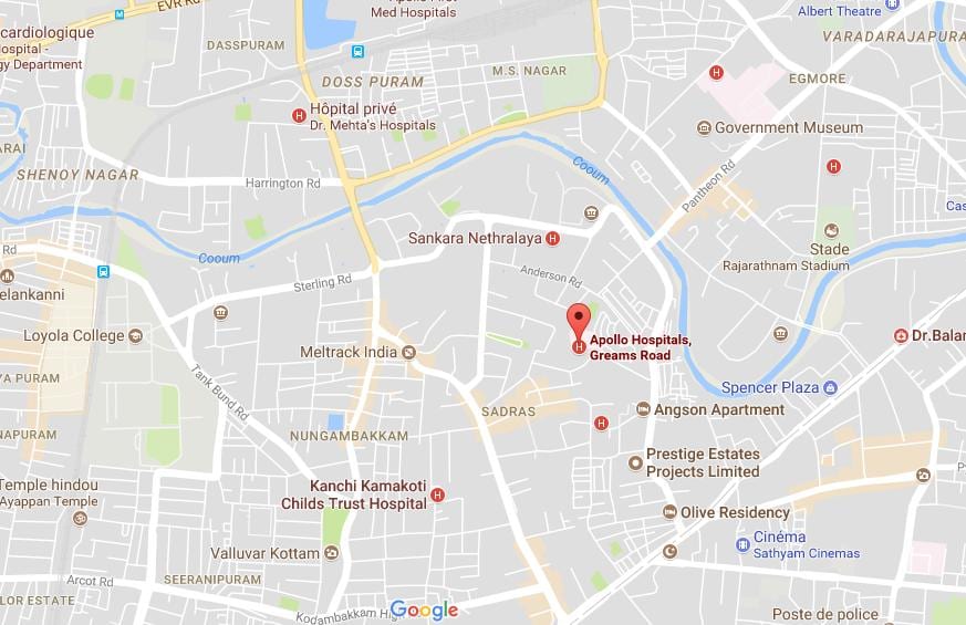 Apollo bệnh viện Chennai Greams bản đồ đường