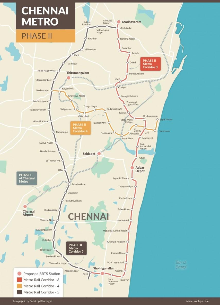 tàu điện ngầm Chennai bản đồ đường giai đoạn 2